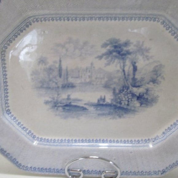 Rare Antique Blue Transferware Platter ironstone Blue Platters Blue White China - Picture 2 of 9
